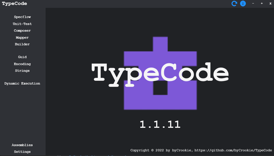 Starting page of TypeCode